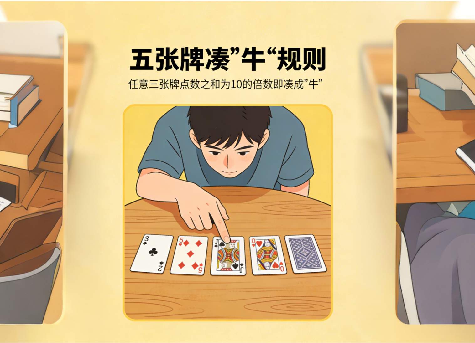 规则简单却藏着心机：玩家要从五张牌里凑出“牛”